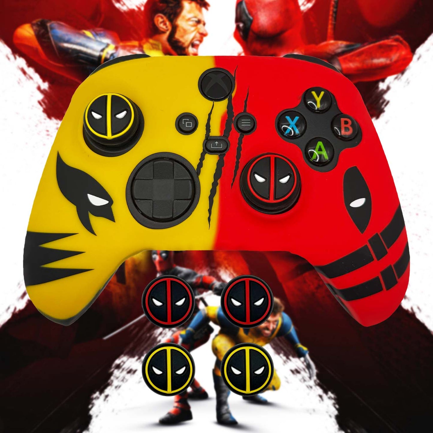 Deadpool vs Wolverine Anti-Slip Silicone Cover Skin for Xbox Controller With 2 Sets Thumb Grips