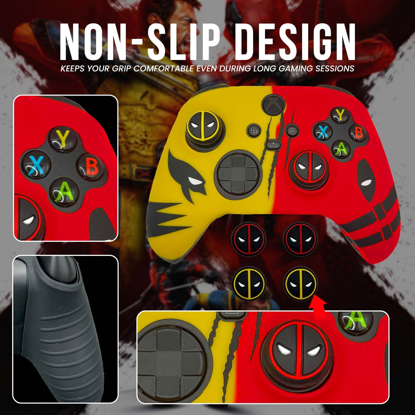 Deadpool vs Wolverine Anti-Slip Silicone Cover Skin for Xbox Controller With 2 Sets Thumb Grips