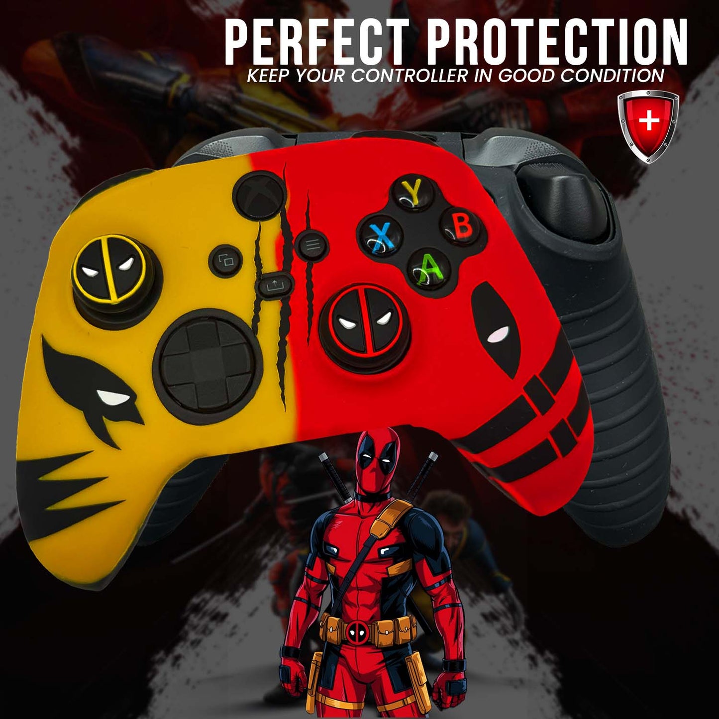 Deadpool vs Wolverine Anti-Slip Silicone Cover Skin for Xbox Controller With 2 Sets Thumb Grips