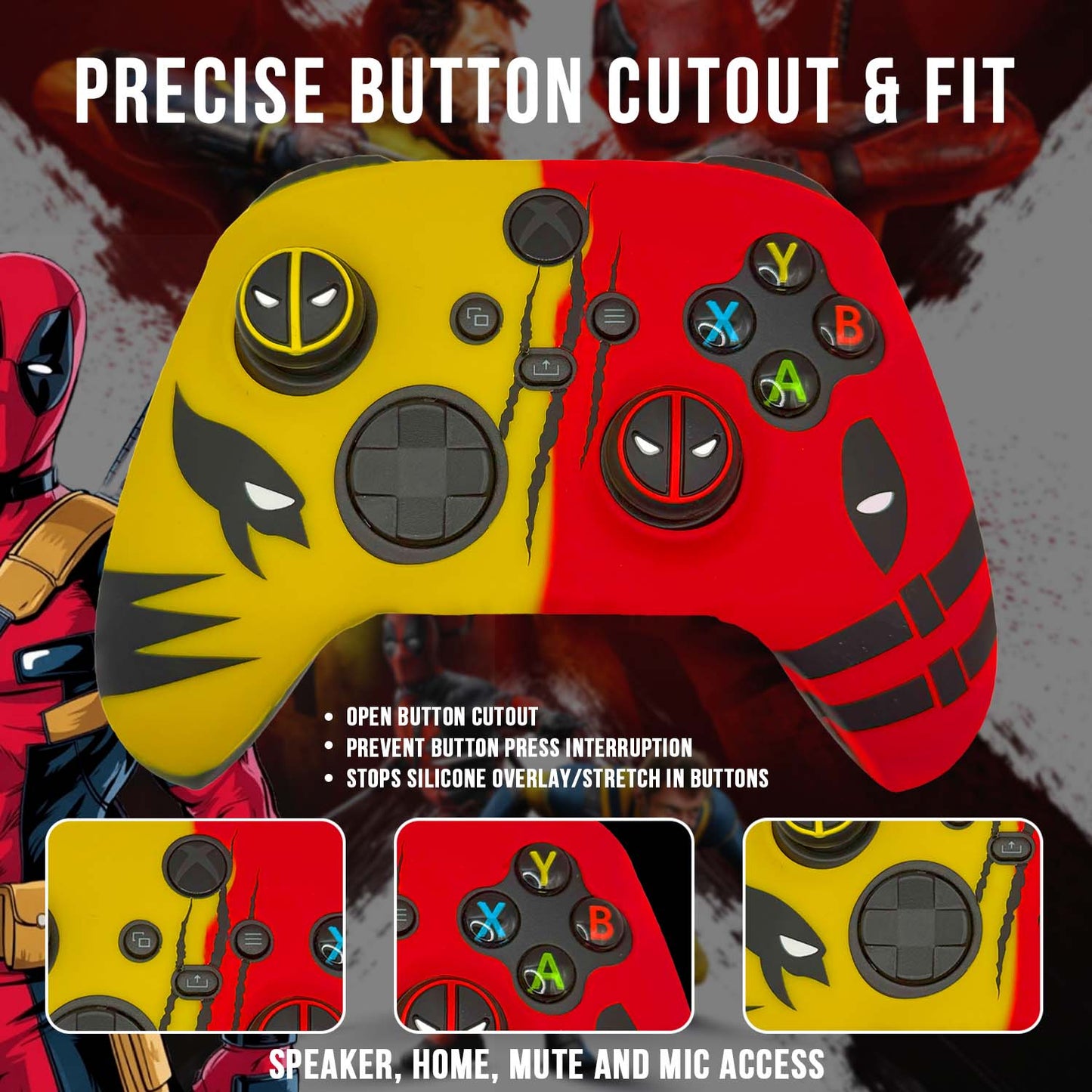 Deadpool vs Wolverine Anti-Slip Silicone Cover Skin for Xbox Controller With 2 Sets Thumb Grips