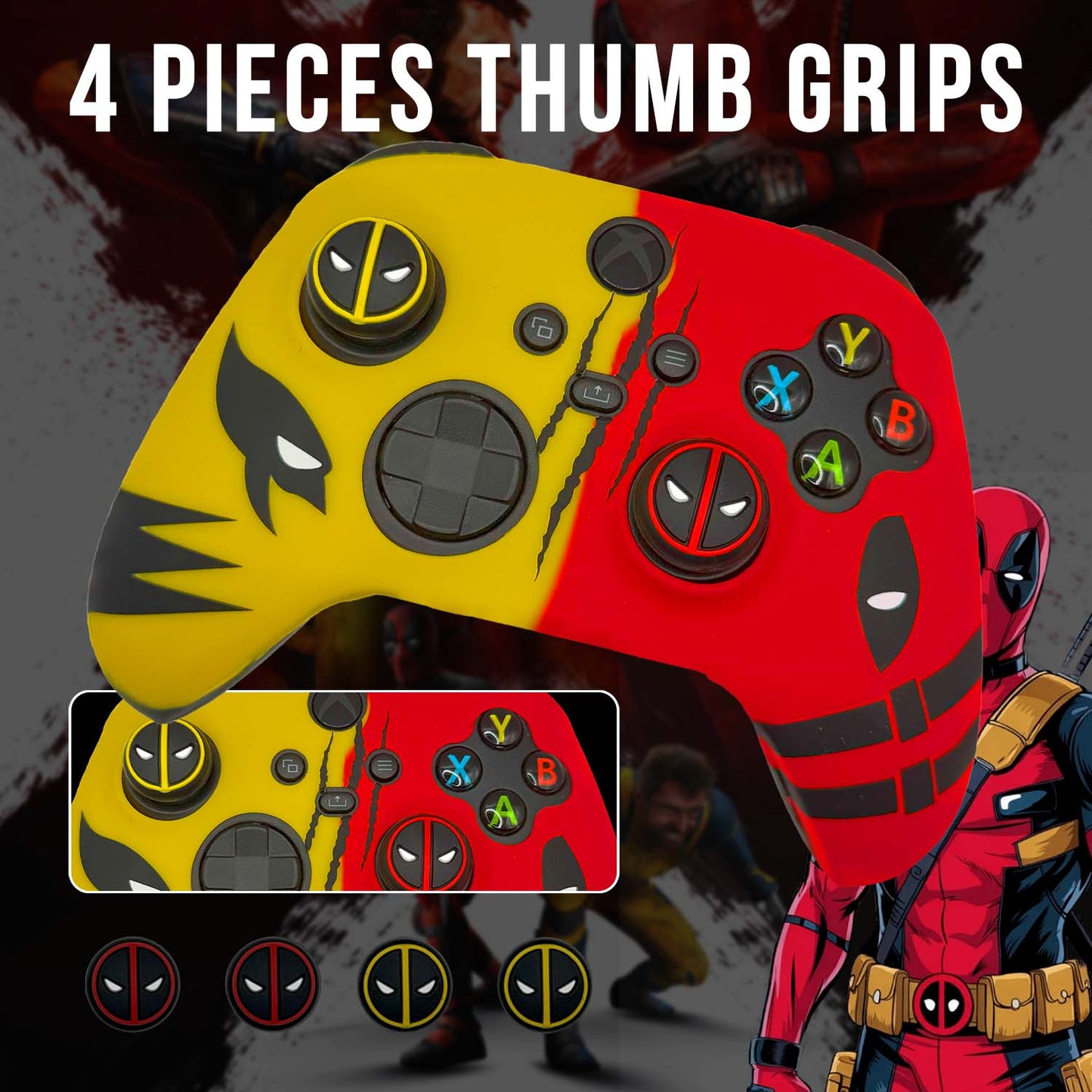 Deadpool vs Wolverine Anti-Slip Silicone Cover Skin for Xbox Controller With 2 Sets Thumb Grips