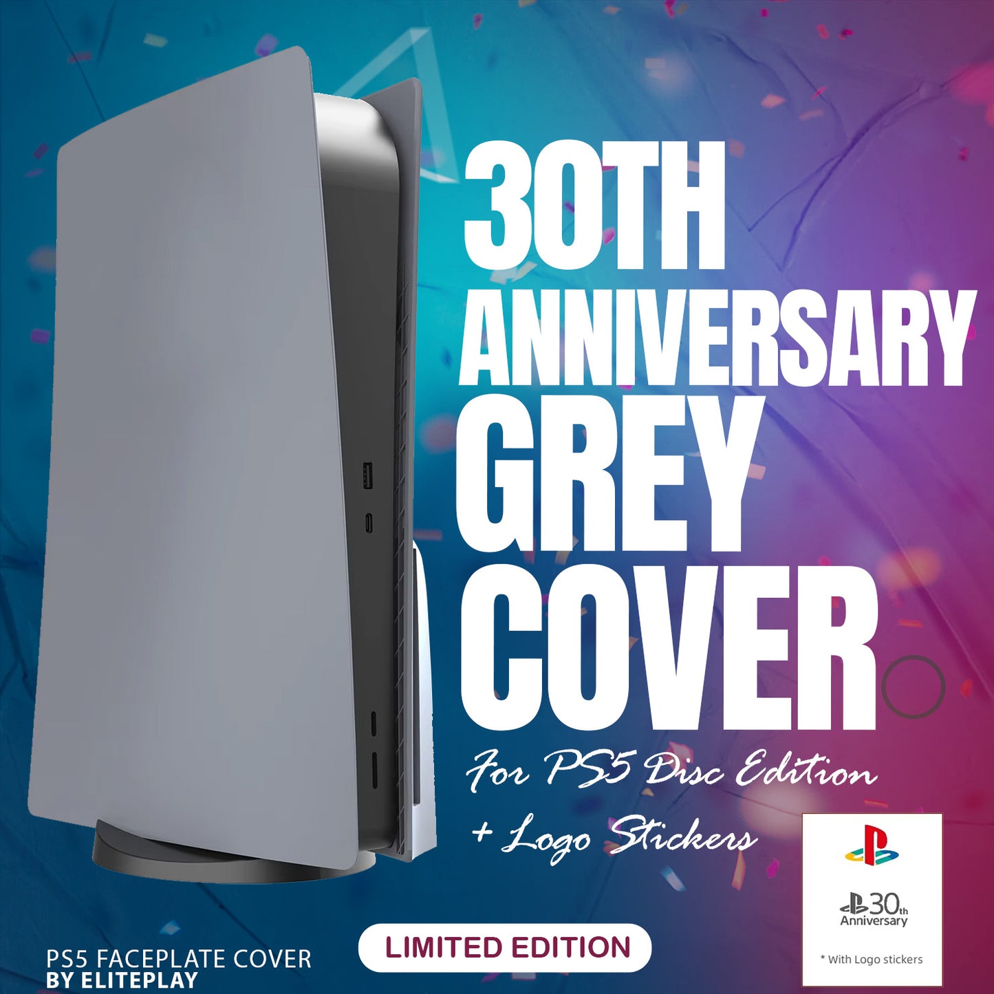 30th Anniversary Grey Faceplates for PS5 Disc Edition Cover Case for PS5 Disc Edition