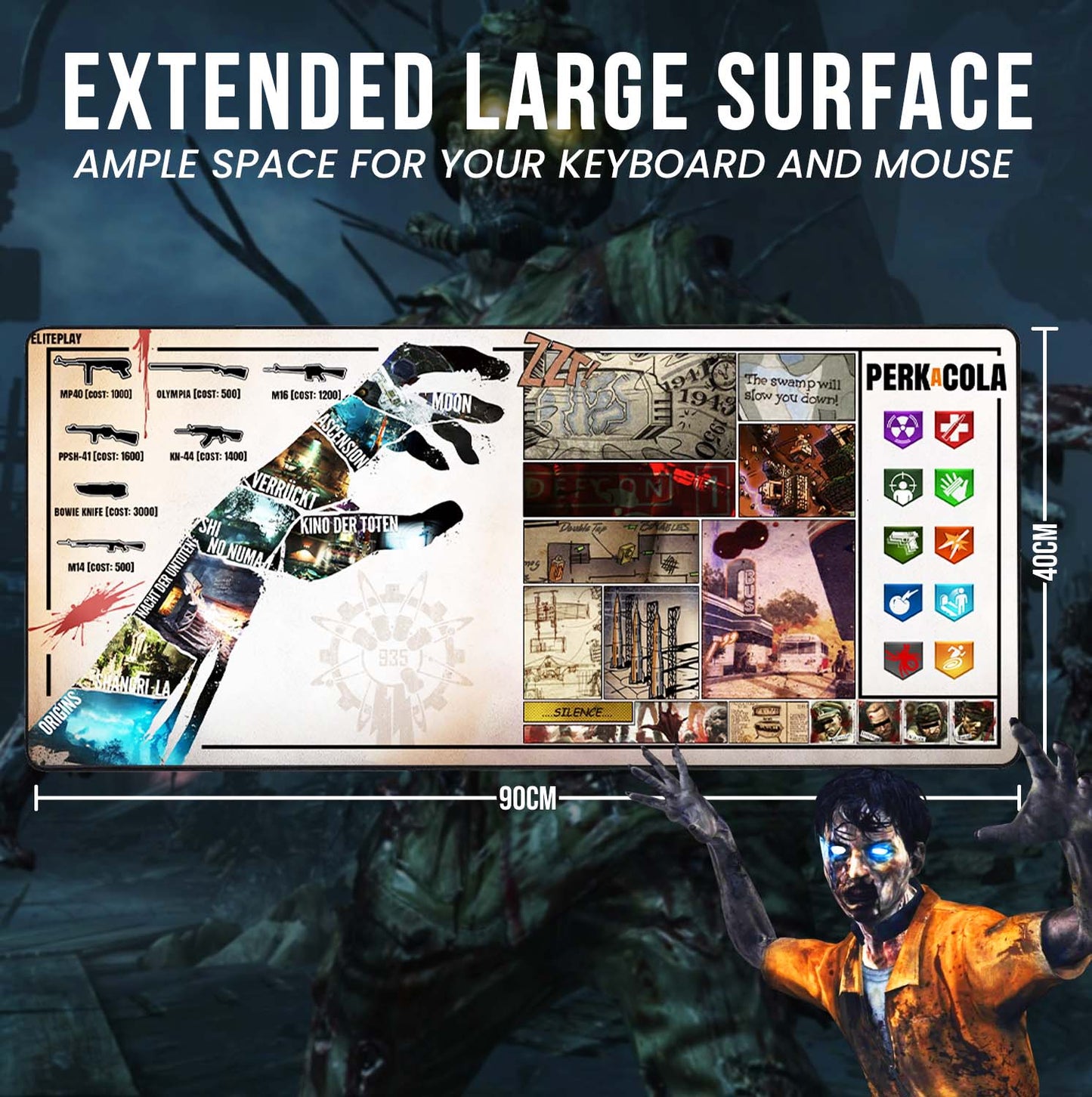 CoD Zombies Extra Large Gaming Mouse Mat 900x400mm Oversize - XXL Mouse Pad