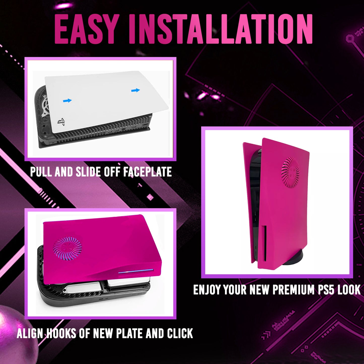 Nova Pink PS5 Faceplate with Cooling Vents Cover for Playstation 5 Disc Edition