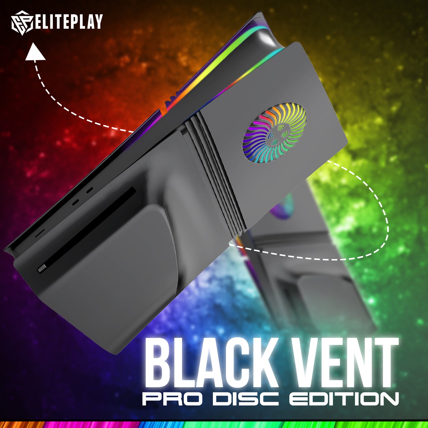 Black PS5 Pro Faceplate with Cooling Vents and LED Lights for Playstation 5 Pro Disc Edition