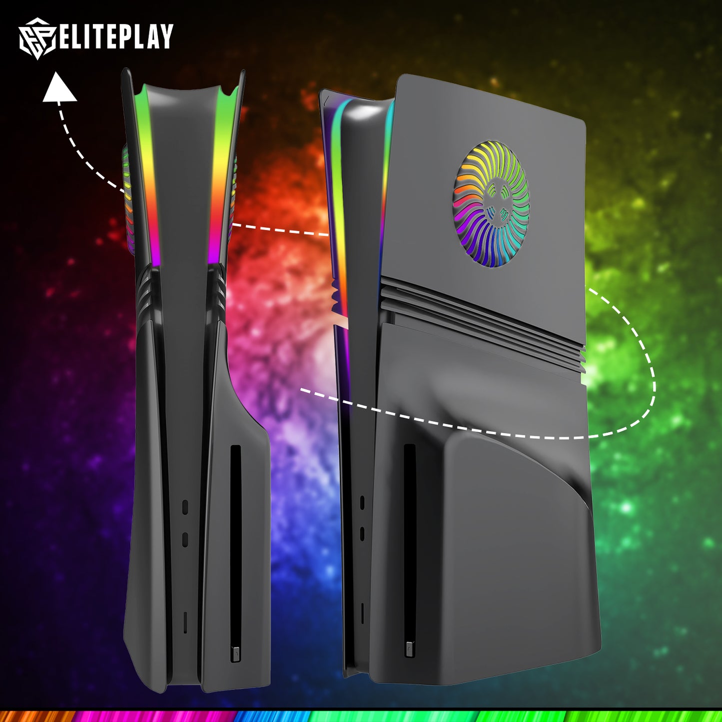 Black PS5 Pro Faceplate with Cooling Vents and LED Lights for Playstation 5 Pro Disc Edition