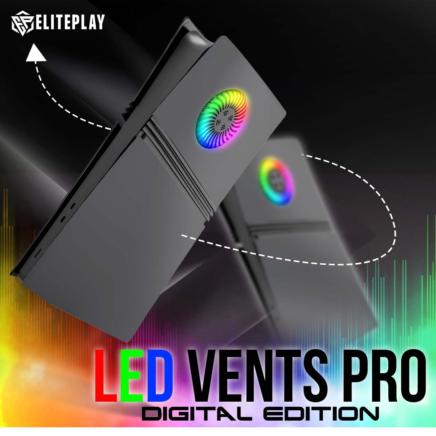 Black PS5 Pro Faceplate with Cooling Vents and LED Lights for Playstation 5 Pro Digital Edition
