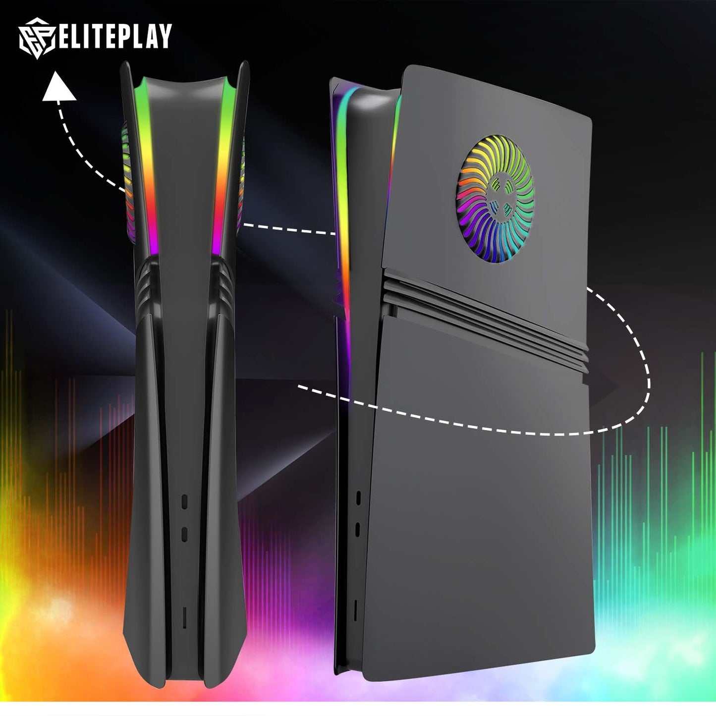 Black PS5 Pro Faceplate with Cooling Vents and LED Lights for Playstation 5 Pro Digital Edition