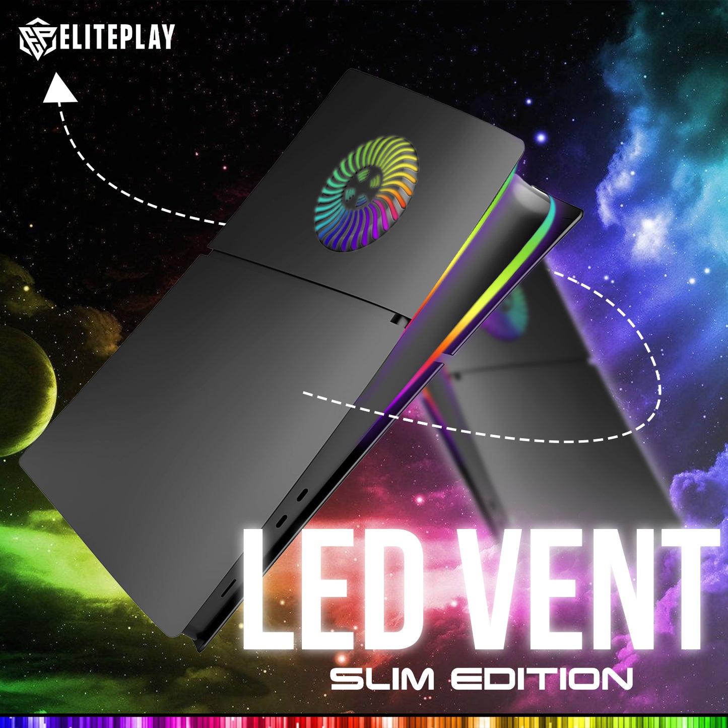 Black PS5 Slim Digital Faceplate with LED Lights Vents Cooling Cover for Playstation 5 Slim Digital Edition