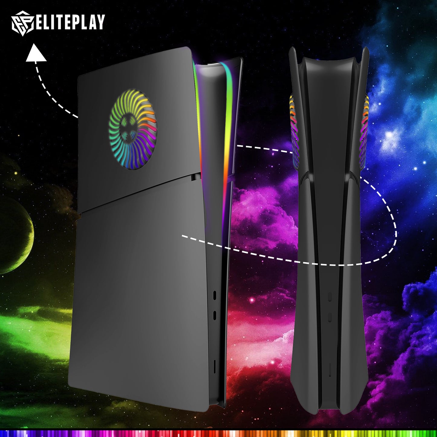 Black PS5 Slim Digital Faceplate with LED Lights Vents Cooling Cover for Playstation 5 Slim Digital Edition