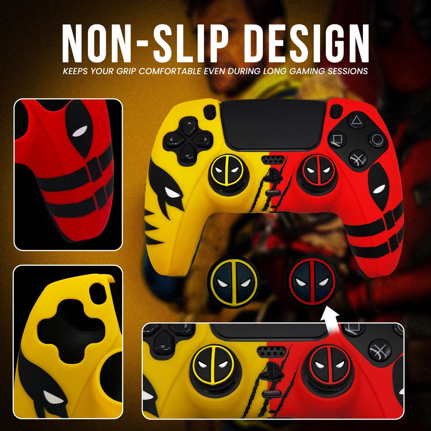 Deadpool vs Wolverine Anti-Slip Silicone Cover Skin for PS5 Controller With Thumb Grip Set