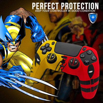 Deadpool vs Wolverine Anti-Slip Silicone Cover Skin for PS5 Controller With Thumb Grip Set