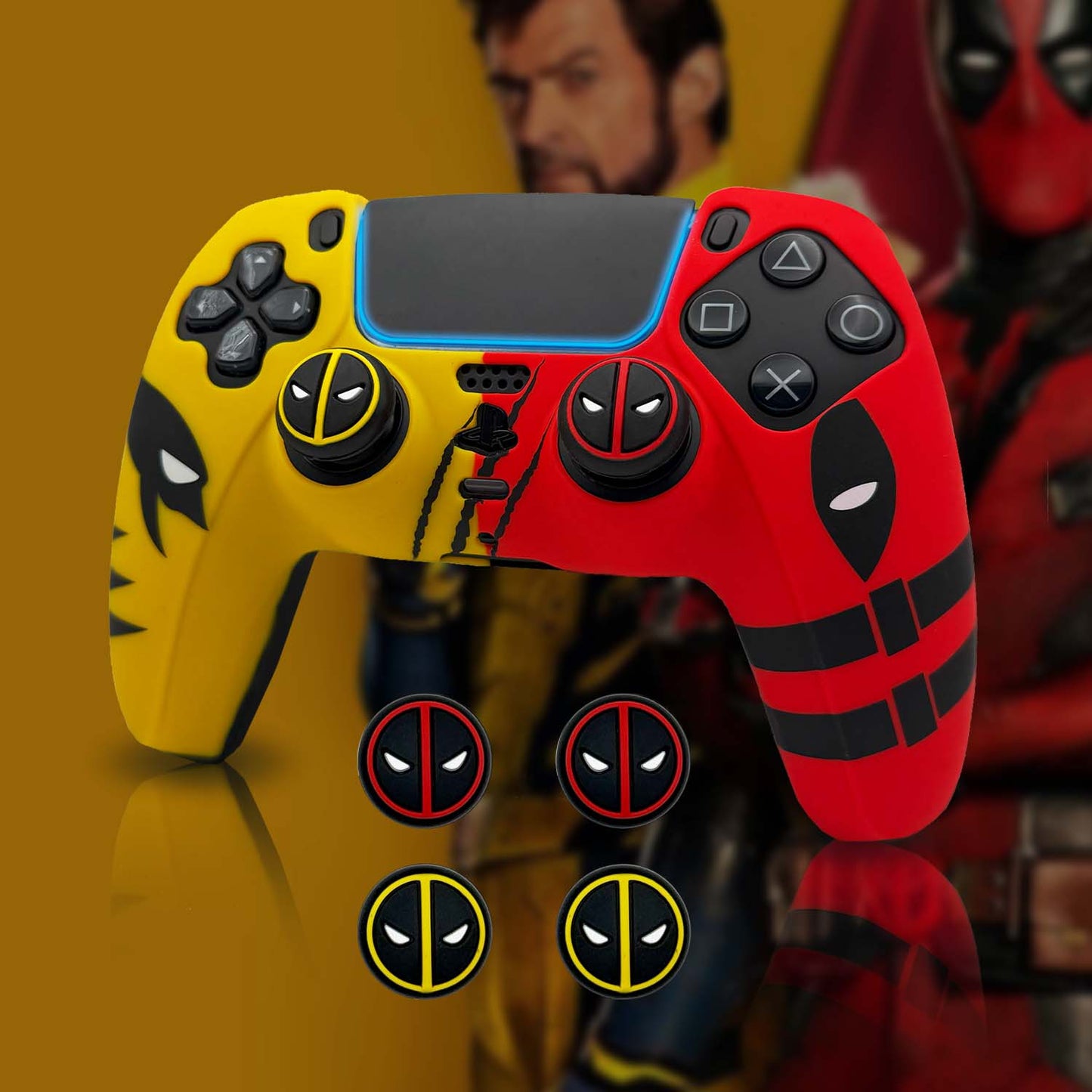 Deadpool vs Wolverine Anti-Slip Silicone Cover Skin for PS5 Controller With Thumb Grip Set