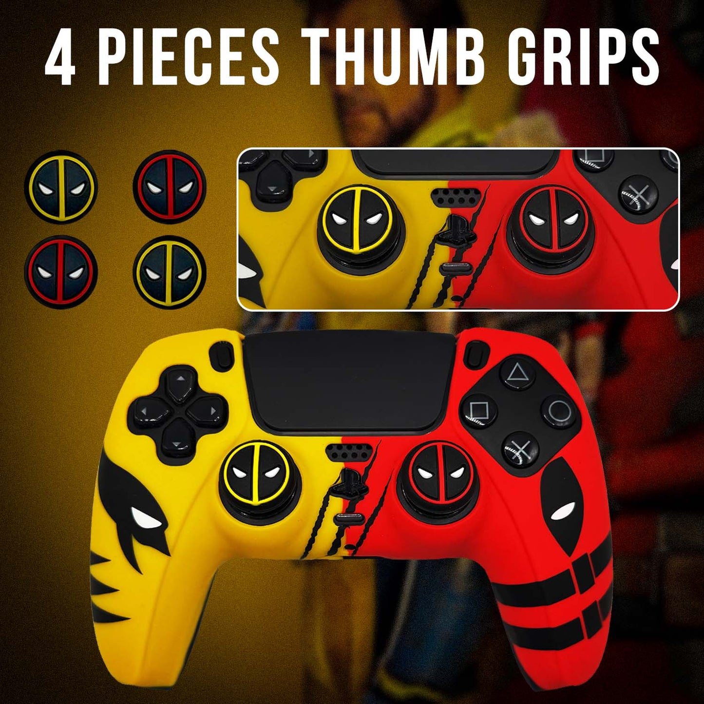 Deadpool vs Wolverine Anti-Slip Silicone Cover Skin for PS5 Controller With Thumb Grip Set