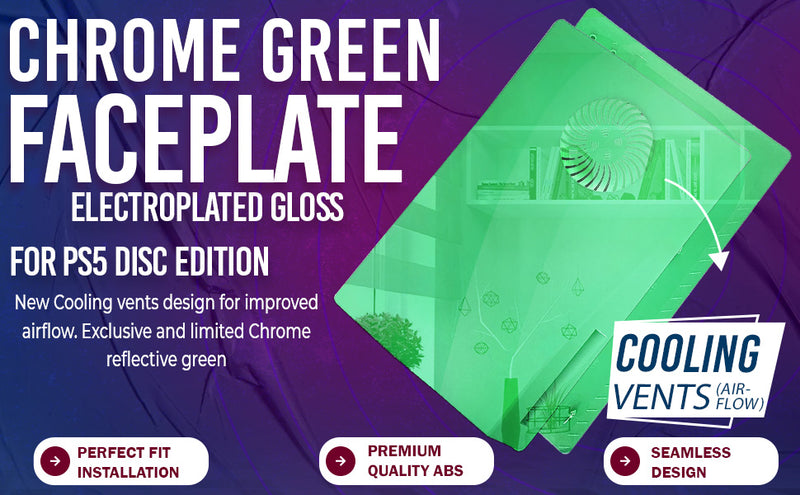 Chrome Green PS5 Faceplate with Cooling Vents Electroplated for Playstation 5 Disc Edition
