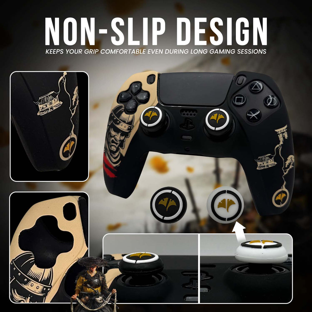 Samurai Ghost of Yotei Anti-Slip Silicone Cover Skin for PS5 Controller With Thumb Grip Set