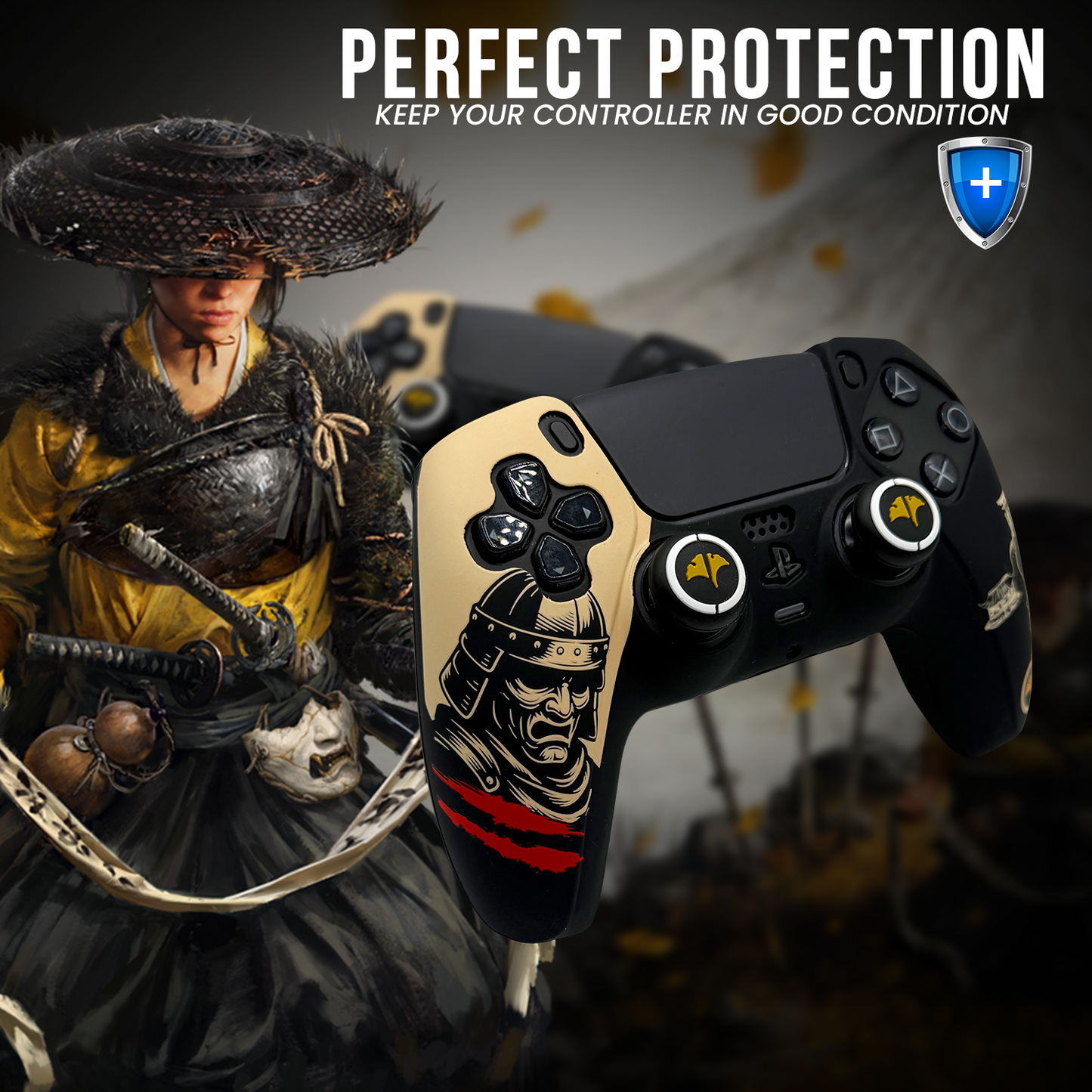 Samurai Ghost of Yotei Anti-Slip Silicone Cover Skin for PS5 Controller With Thumb Grip Set