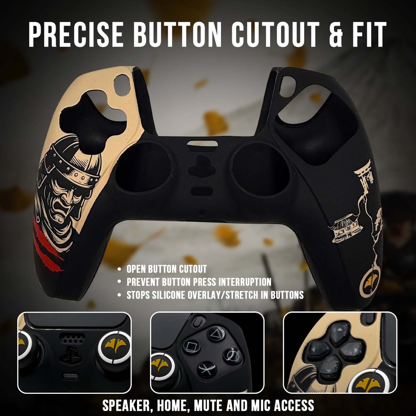 Samurai Ghost of Yotei Anti-Slip Silicone Cover Skin for PS5 Controller With Thumb Grip Set