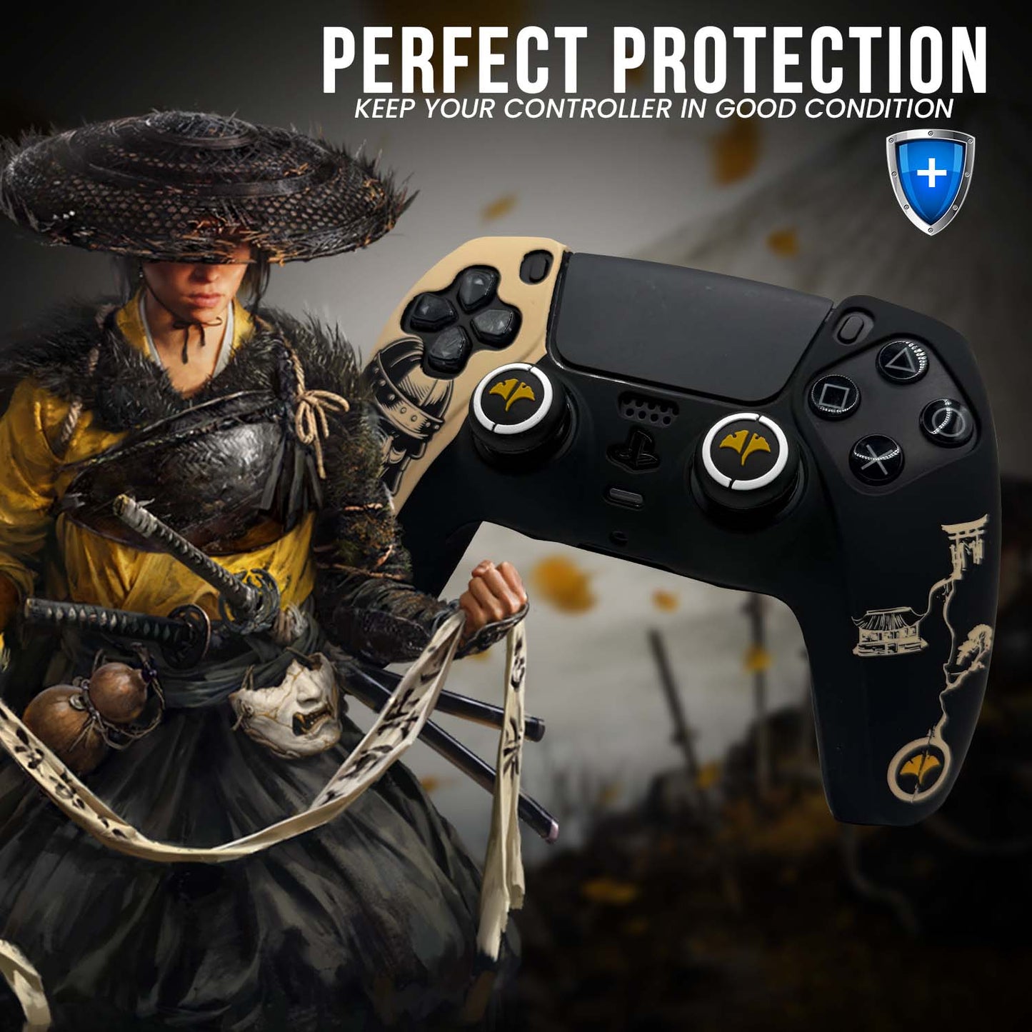 Samurai Ghost of Yotei Anti-Slip Silicone Cover Skin for PS5 Controller With Thumb Grip Set