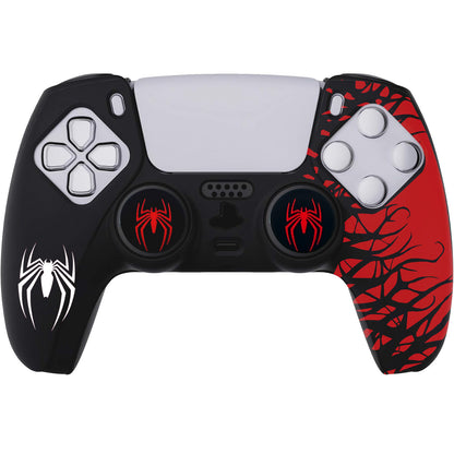 Black and Red Spider Anti-Slip Silicone Cover Skin for PS5 Controller with 2 Sets Thumb Grips