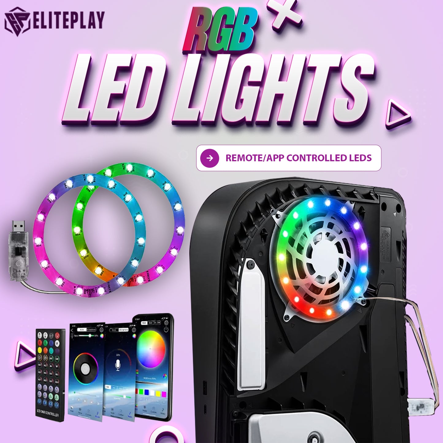 RGB LED Lights with Dust Filter for PS5 Faceplates