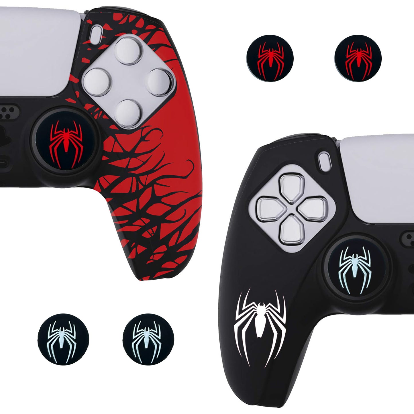 Black and Red Spider Anti-Slip Silicone Cover Skin for PS5 Controller with 2 Sets Thumb Grips