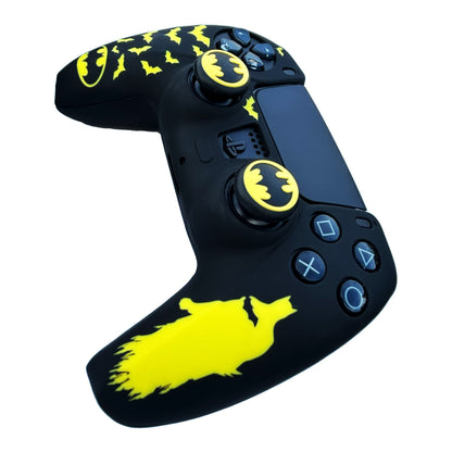 Black and Yellow Bat Anti-Slip Silicone Cover Skin for PS5 Controller, Soft Rubber Case for PS5 Wireless Controller With Thumb Grip Set