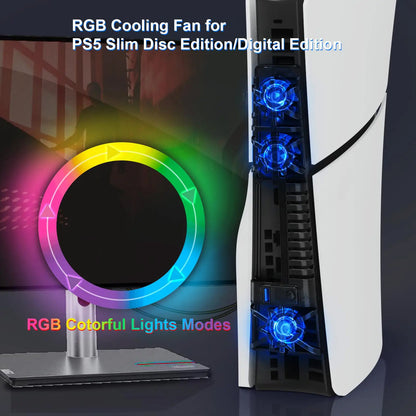 PS5 Slim Cooling Fan with LED Light,Quiet and Efficient Cooling System for PS5 Slim