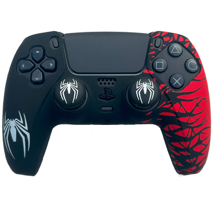 Black and Red Spider Anti-Slip Silicone Cover Skin for PS5 Controller with 2 Sets Thumb Grips