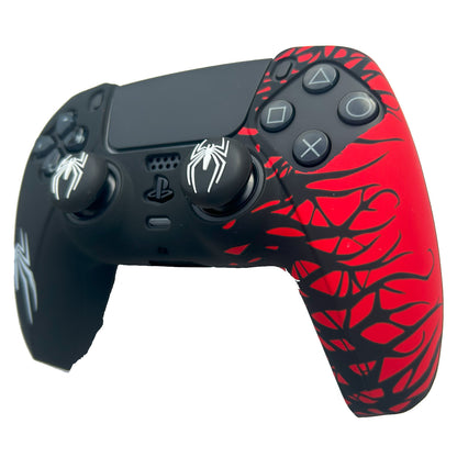 Black and Red Spider Anti-Slip Silicone Cover Skin for PS5 Controller with 2 Sets Thumb Grips