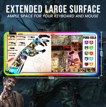 CoD Zombies Extra Large RGB LED Gaming Mouse Mat 900x400mm Oversize - XXL Mouse Pad