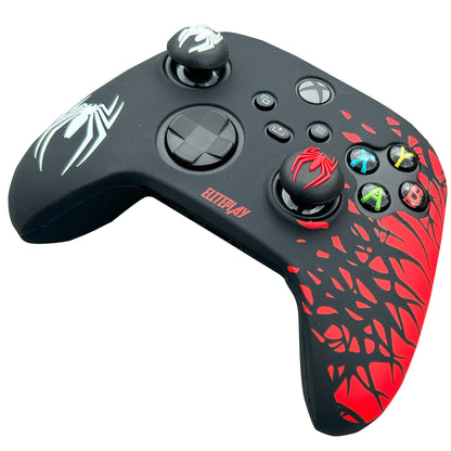 Black and Red Spider Anti-Slip Silicone Cover Skin for Xbox Controller with 2 Sets Thumb Grips