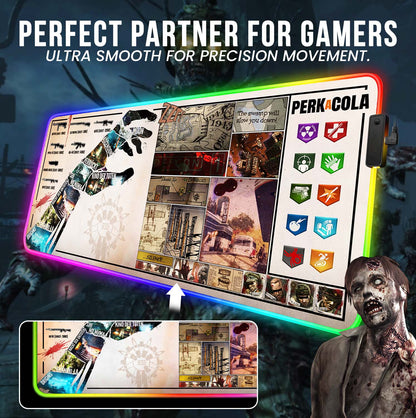 CoD Zombies Extra Large RGB LED Gaming Mouse Mat 900x400mm Oversize - XXL Mouse Pad
