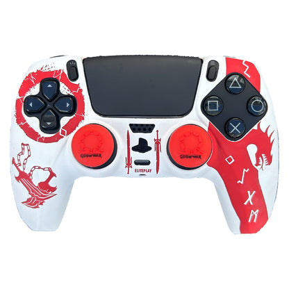 White and Red God of War Anti-Slip Silicone Cover Skin for PS5 Controller with 2 Sets Thumb Grips