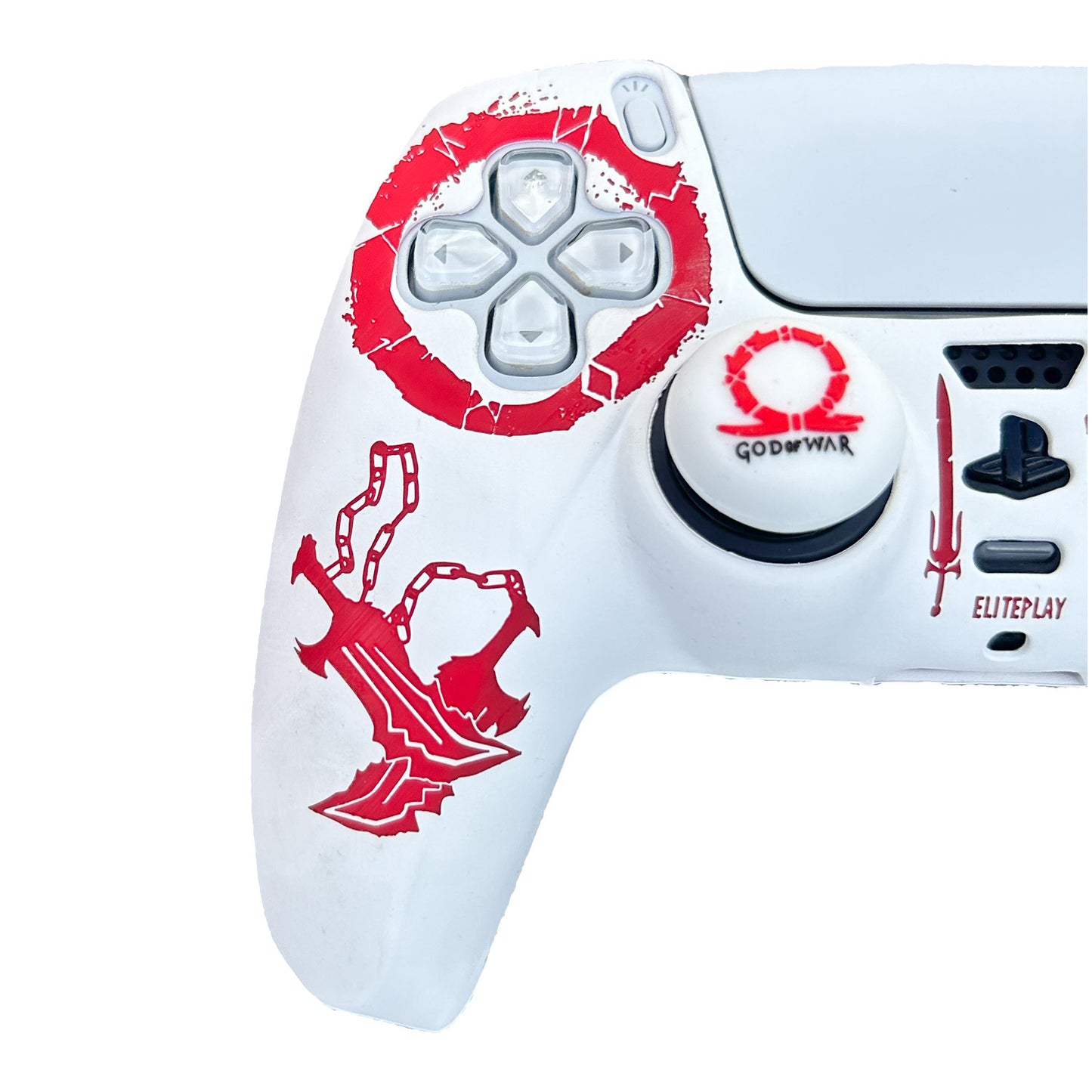 White and Red God of War Anti-Slip Silicone Cover Skin for PS5 Controller with 2 Sets Thumb Grips