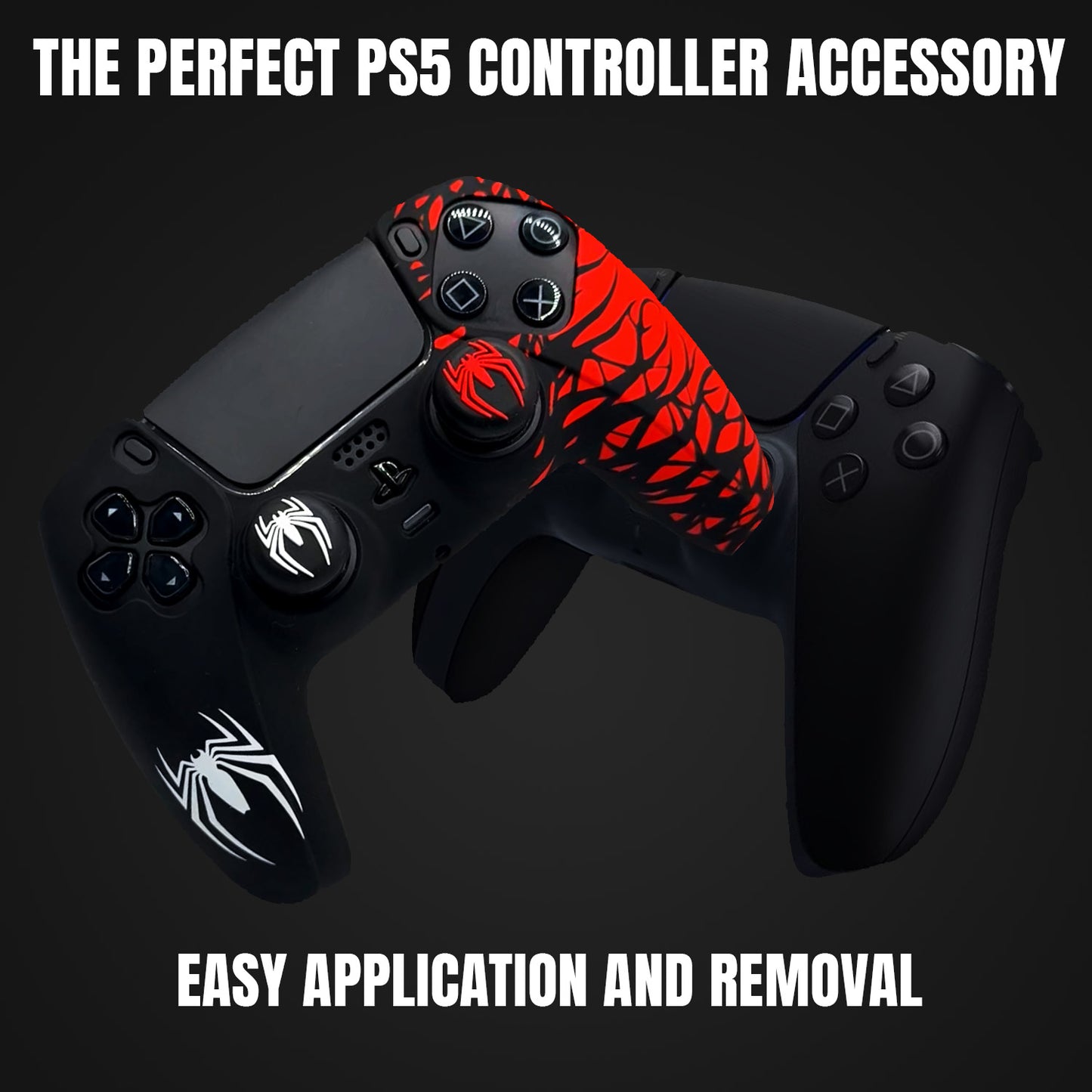 Black and Red Spider Anti-Slip Silicone Cover Skin for PS5 Controller with 2 Sets Thumb Grips