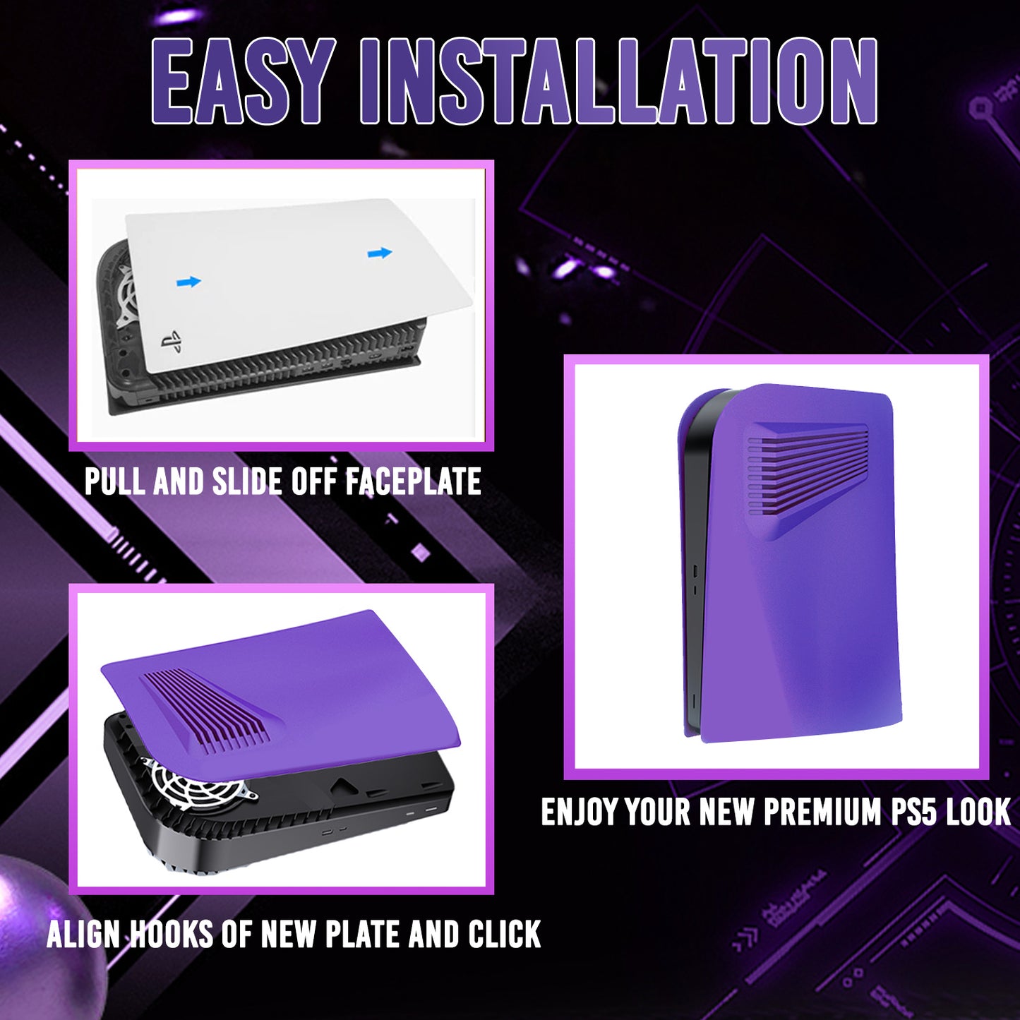 Galaxy Purple PS5 Digital Faceplate with Cooling Vents Cover Curved for Playstation 5 Digital Edition