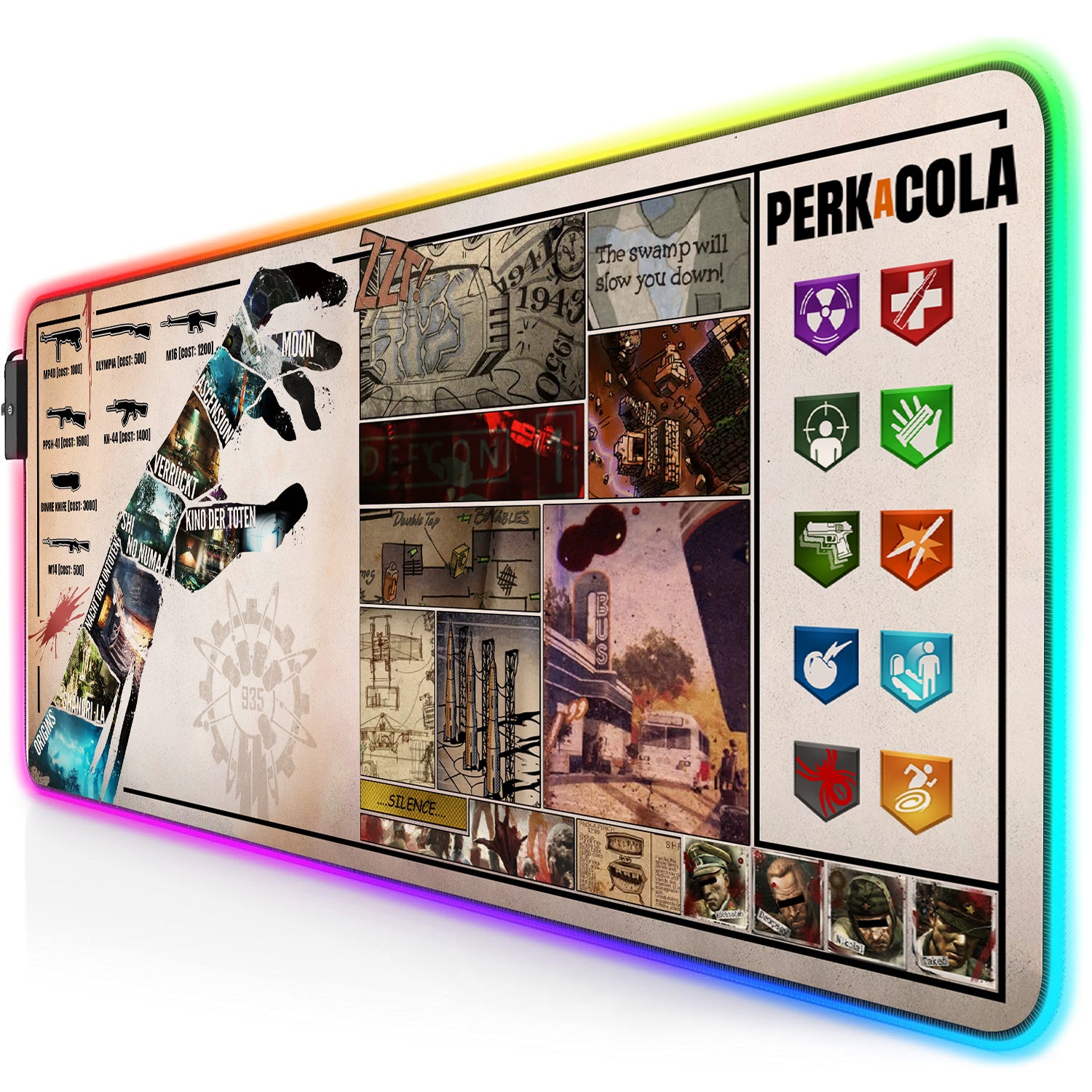 Cod Keyboard Mat CoD Zombies Extra Large RGB LED Gaming Mouse Mat 900x400mm Oversize ...