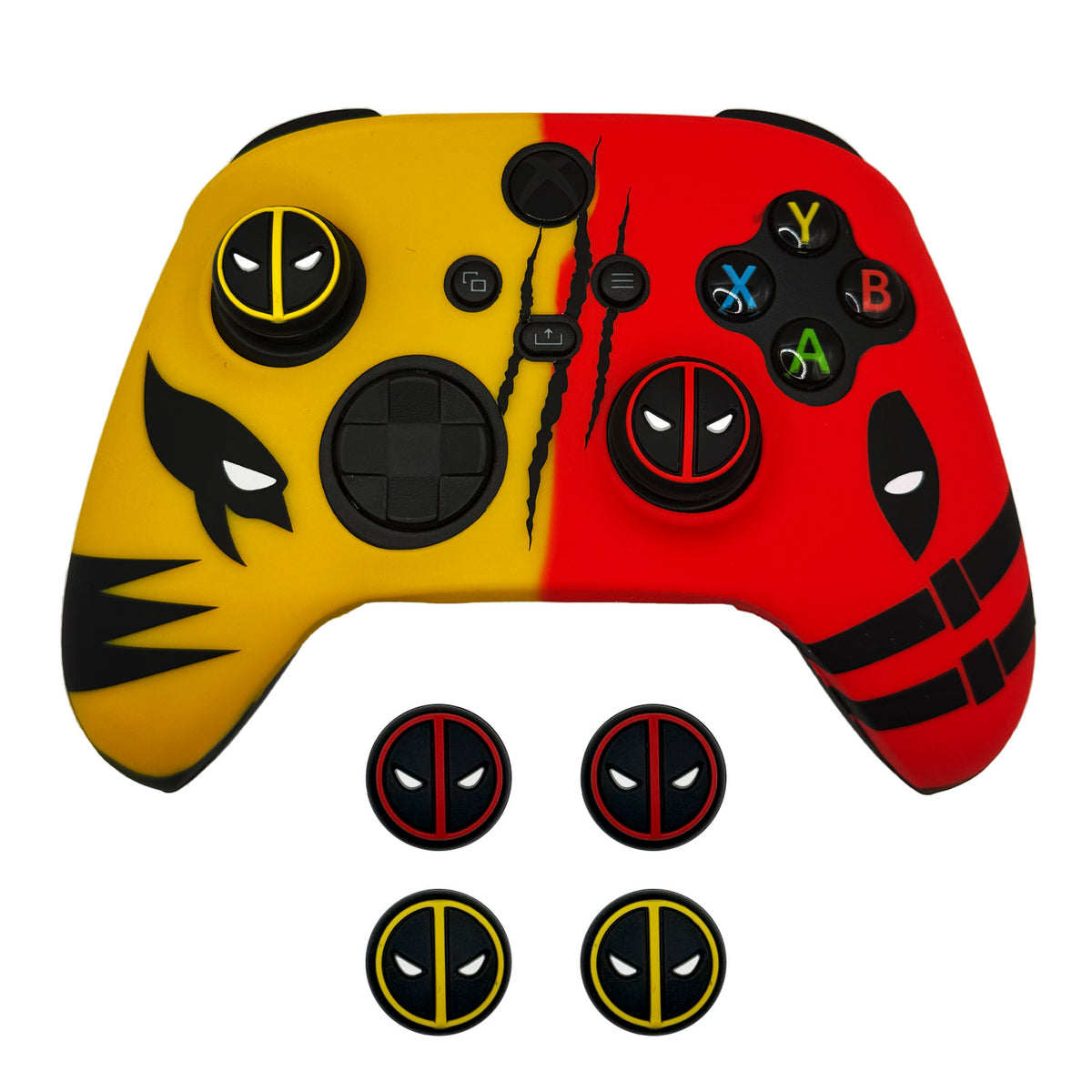 Deadpool vs Wolverine Anti-Slip Silicone Cover Skin for Xbox Controller With 2 Sets Thumb Grips