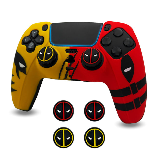 Deadpool vs Wolverine Anti-Slip Silicone Cover Skin for PS5 Controller With Thumb Grip Set