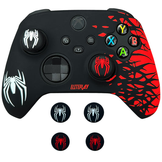 Black and Red Spider Anti-Slip Silicone Cover Skin for Xbox Controller with 2 Sets Thumb Grips