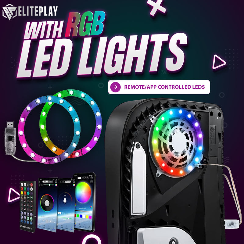 Black PS5 Faceplate with LED Lights and Cooling Vents for Disc Edition