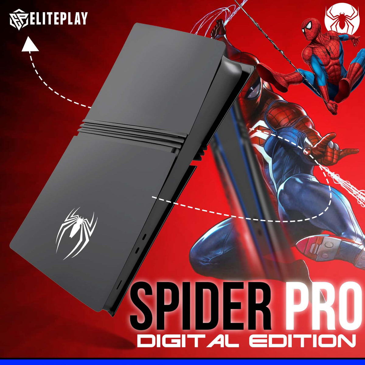 Spider PS5 Pro Digital Faceplates Cover Case Replacement Plates for Playstation 5 Pro Digital Edition