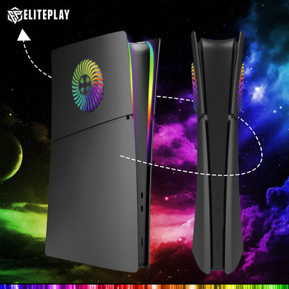 Black PS5 Slim Digital Faceplate with LED Lights Vents Cooling Cover for Playstation 5 Slim Digital Edition
