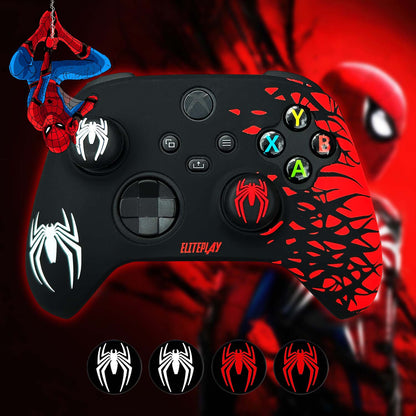 Black and Red Spider Anti-Slip Silicone Cover Skin for Xbox Controller with 2 Sets Thumb Grips