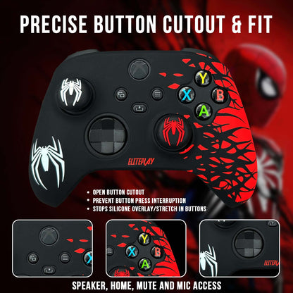 Black and Red Spider Anti-Slip Silicone Cover Skin for Xbox Controller with 2 Sets Thumb Grips
